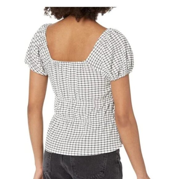 Madewell Omaha Tiered Top Women's Size S Black White Gingham Square Neck - Picture 2 of 9